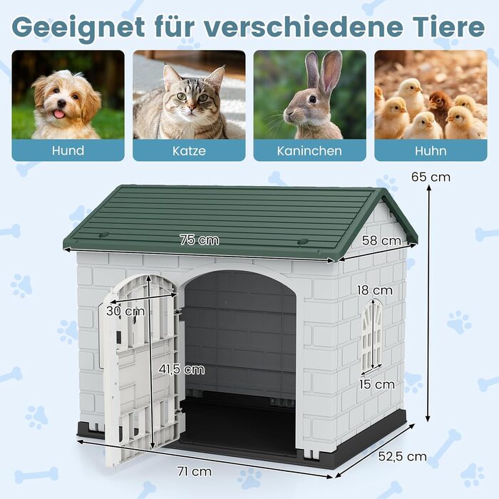 Будка для собак GOPLUS Outdoor, вологостійка з замком, 3 вікна, похиле дах, клітка для собак Indoor, будиночок для тварин вдома для собак та котів (зелена)