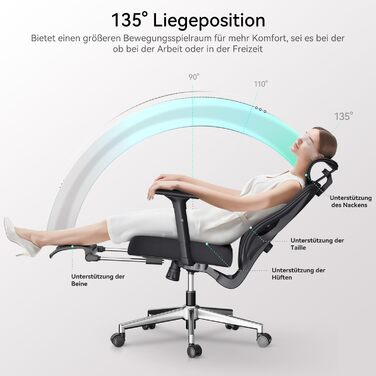 Hbada P5 Ergonomic Office Chair with Adjustable Lumbar Support, Breathable Seat Cushion, Footrest, Black Computer Desk Chair