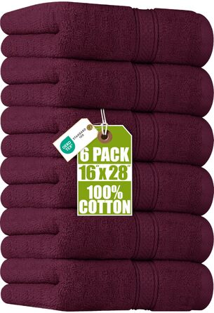 Набір рушників для рук Utopia Towels з 100% бавовни, 41x71 см, 6 шт, бордовий — м'які та гігроскопічні