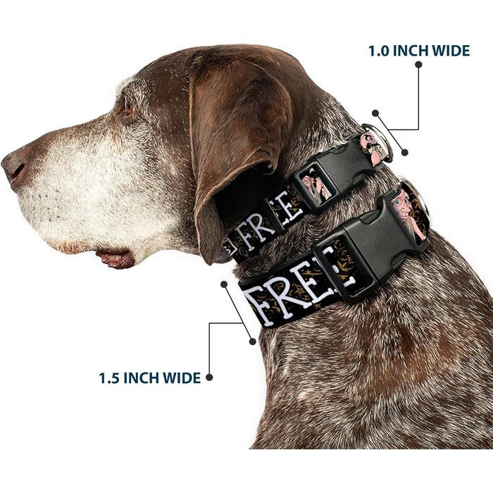 Нашийник для собак Peanuts Snoopy та Woodstock, чорний/золотий/білий, регульований (17,8-21,6 см, 1,3 см)