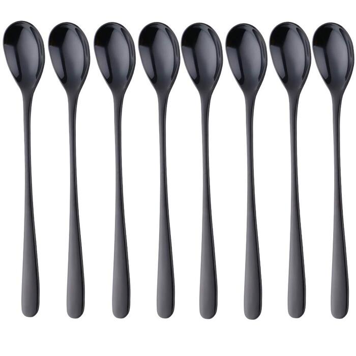 Набір довгих ложок для лате макіато та десертів із нержавіючої сталі 304, 20.5 см, 8 шт, чорні