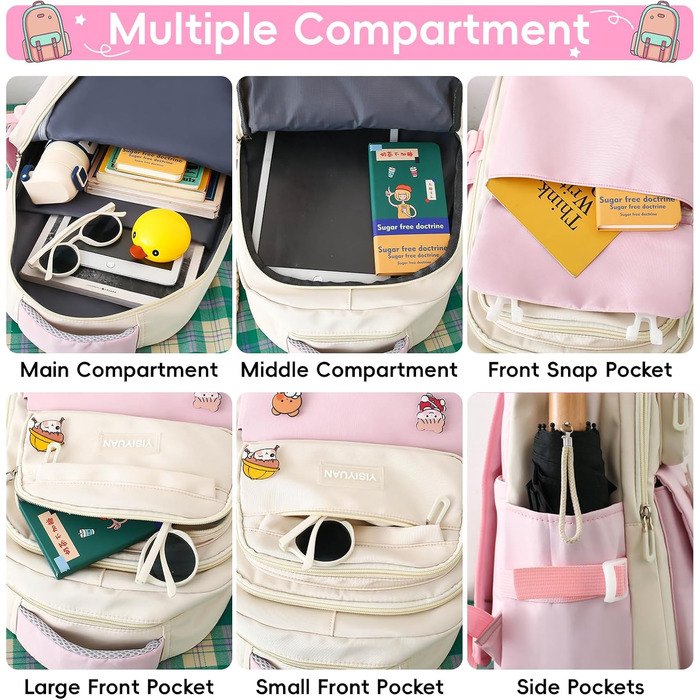 Шкільний рюкзак Tanou для дівчаток 4-х частинний, для 3-7 класів, з пеналом та сумкою через плече (рожевий)