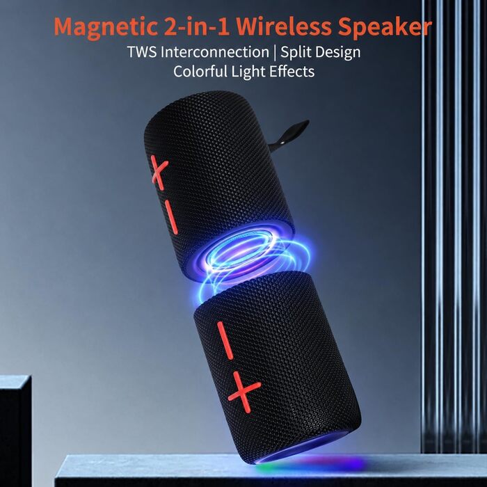 CYBORIS Портативна Bluetooth колонка 2-в-1 з магнітом, 20W, RGB підсвічування, 24 год, IPX6, TWS - для подорожей, вечірок
