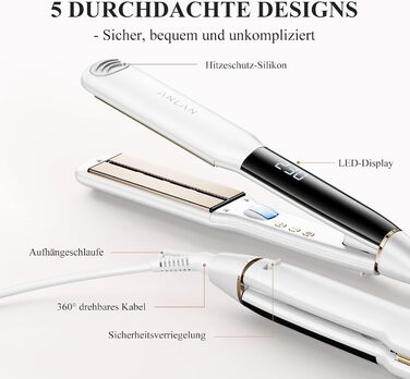 ANLAN 2-в-1 випрямляч та завивачка для волосся, професійний іонізатор, антистатичний, з червоним та інфрачервоним світлом, для гладкого та блискучого волосся, керамічне покриття 150-230°C, LCD-дисплей