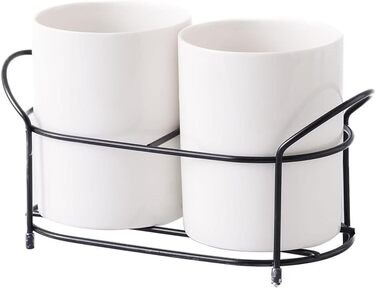 Ceramic toothbrush holder with black frame (white), 2 pieces