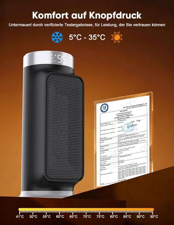 Розумний обігрівач з функцією охолодження, 1800W, WiFi, керування через додаток/Alexa/Google Assistant, для дому, офісу, спальні, чорний