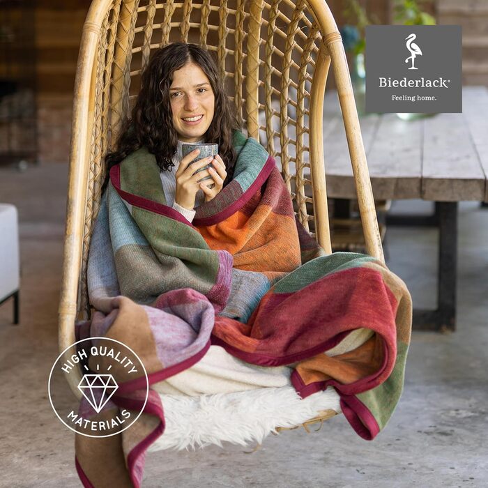 Biederlack® Fluffy Snuggle Blanket Pure Cotton Check I Made in Germany I Öko-Tex Made in Green I Colorful Throw Blanket made of 100% Cotton I Couch Blanket 150x200 cm I sustainably produced