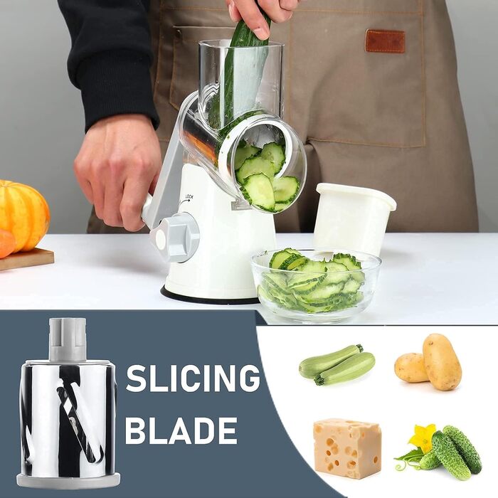 Трока для тертя KEOUKE з ручкою: тертка для овочів, сиру, горіхів, шоколаду - 3 змінні леза для кухні