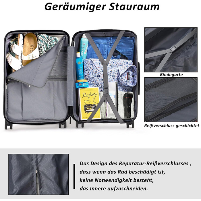 Валіза ручної поклажі TANTOMI 20 дюймів, жорсткий корпус ABS+PC, телескопічна ручка, колір світло-темнозелений (Set M/L/XL)