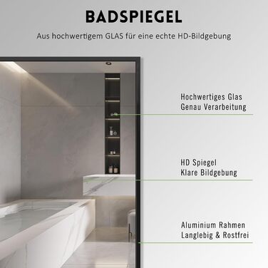 Дзеркало настінне прямокутне з заокругленими кутами, 40x60 см, чорне, з нержавіючої сталі, для ванної кімнати та вітальні