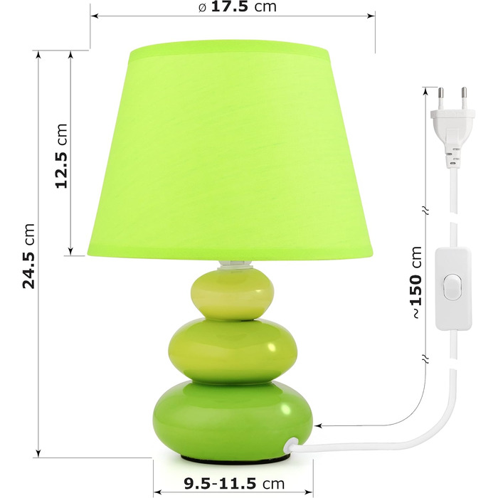 Торшер 'Ліна' - керамічна настільна лампа з абажуром з тканини, сумісна з LED, цоколь E14, 230V, зелений колір