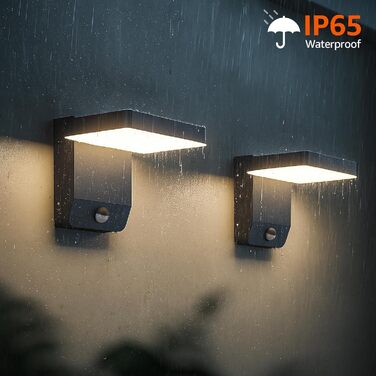 LED вуличний світильник K-Bright 20W з датчиком руху, 3000K, IP65, для балкона та саду, колір антрацит