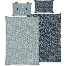 Дитяча постільна білизна (комплект 2 шт.) з 100% бавовни Oeko-Tex: ковдра 100x135 см та подушка 40x60 см, на блискавці, дихаюча, регулює температуру, з тваринами (Гіпопотам)