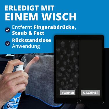 Набір для чищення екранів LICARGO 300 мл: без розводів, з мікрофіброю - для TV, моніторів, ноутбуків, планшетів та телефонів (входить: очищувач екрану + очищувач салону + 6 серветок)