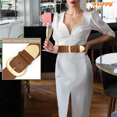 Жіночий широкий пояс-кушак WHIPPY з еластичною тканиною, 110 см, колір: коричневий (золотий), розмір: 94-114 см