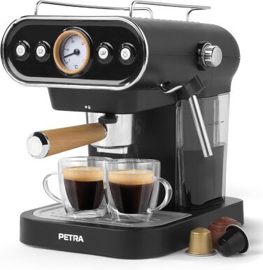 Petra Coffee Machine Barista Pro 1.5L, Semi-Automatic Espresso Machine with Milk Frother, Small Coffee Machine for Espresso & Cappuccino, Coffee Maker 15 Bar, 850W (3-in-1 Barista Coffee Machine)