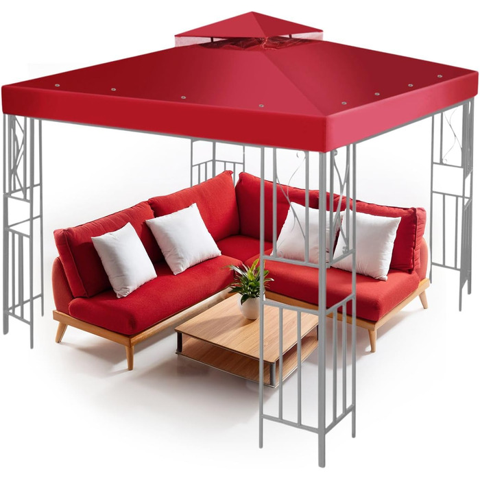 Replacement Gazebo Canopy Cover for Gazebo, 2.5 x 2.5 m, Waterproof Cover – Double-Tiered UV30 Cover for Awnings, Garden, Patio, Yard, Tent (Ivory) (Red/Excursion, Solid Color (Getaway Solids))