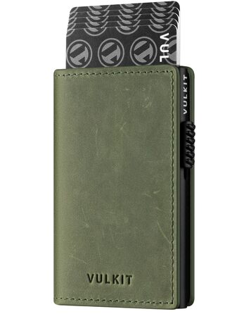Гаманець-картхолдер VULKIT Pop-up RFID захист, шкіряний, оливково-зелений (Crazy Horse) на 11 карт та купюр