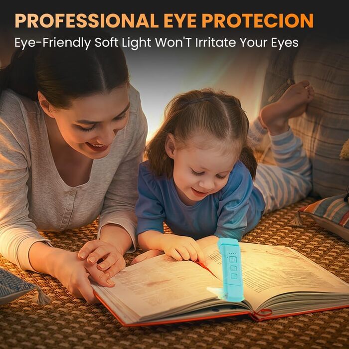 LED лампа для читання з кліпсою, акумуляторна, 3 режими температури кольору, USB, гнучка 360°, для читання в ліжку, для книголюбів та дітей (Блакитна)