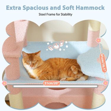 PAWZ Road Дряпка для котів великих порід, 184 см, з гамаком, 7 стовпчиків для дряпання, велика полиця, кошик, синій