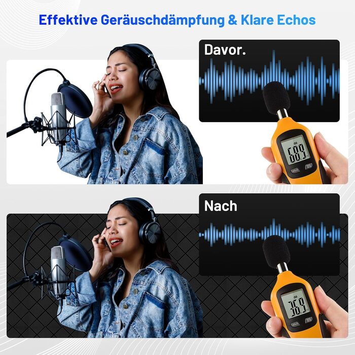 Акустичний поролон для шумоізоляції, звукопоглинаючі панелі 7.5 x 30 x 30 см, самоклеючі шумоізоляційні плити (24 шт) + 150 двосторонніх клеячих подушок