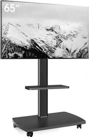 AOKCOS Rolling TV Stand with Wood Shelf - Adjustable Height & Swivel - Fits 32-65 inch TVs (up to 40kg, VESA 400x400mm)
