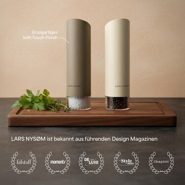 Електричні млини для солі та перцю LARS NYSØM Gravity Grinder - Набір з двох млинів, USB-C, регулювання помелу, для кухні (сірий)