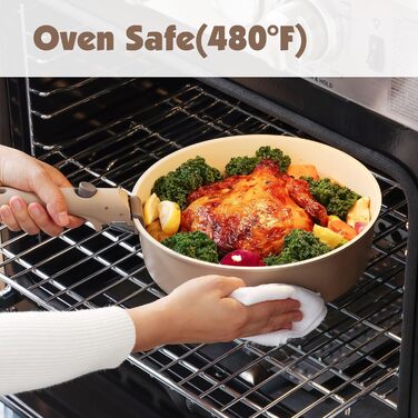 Набір посуду SENSARTE 17 частин з керамічним покриттям, антипригарний, для всіх плит, безпечний, можна мити в посудомийній машині, Ofenfest, бежевий