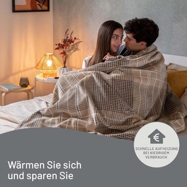 Електрична ковдра Imetec Adapto Tartan Festival, 160x120 см, з м'якої тканини, 6 температур, швидко нагрівається, безпечна, для дому, Velvet