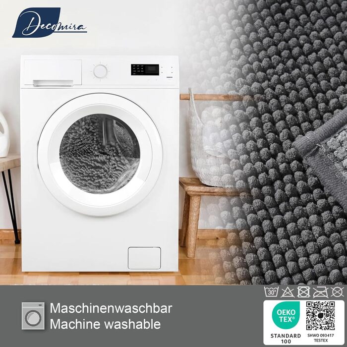 Килимок для ванної кімнати Decomira, 40x60 см, темно-сірий, з антиковзким покриттям, придатний для прання, з м'якої тканини Chenille | Килимок для душу, ванни, унітазу, декор