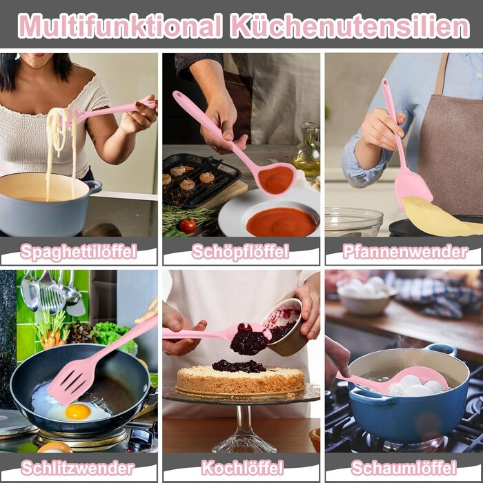 Набір кухонних аксесуарів Homikit 16 шт. з тримачем, кухонне приладдя, термостійкий посуд, кухонне начиння, придатний для миття в посудомийній машині (рожевий)