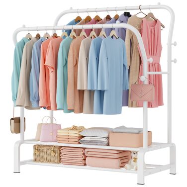 Вішалка для одягу металева подвійна з гачками та полицею для взуття, біла - Stabil
