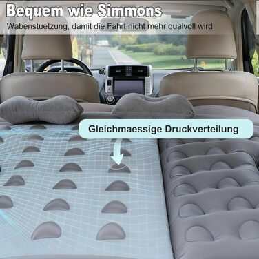 Надувний матрац для авто SUV, вантажівки та кемпінгу - матрац для заднього сидіння з електричною помпою, сірий