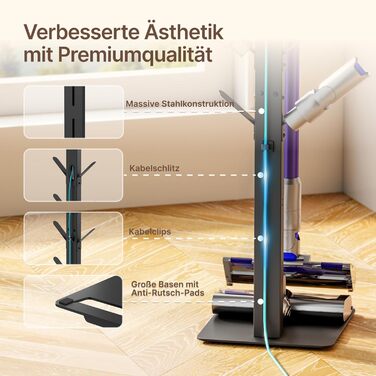 Стійка для пилосогів Dyson Gen5, V15, V12, V11, V10, V9, V8, V7, V6, Tineco S11, A10, A11, Eureka NEC180/280TL з 8 гаками, на підлогу, без свердління