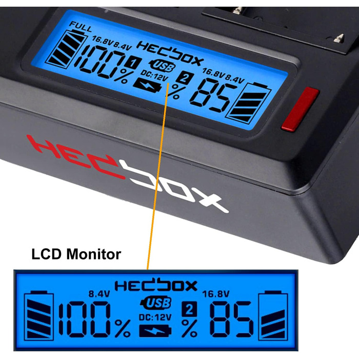 Зарядний пристрій HEDBOX 2-портовий з LCD-дисплеєм для акумуляторів Sony NP-F550, F770, F970 та Hedbox RP-NPF550, NPF770, NPF970, NPF1000