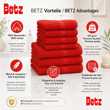 Набір махрових рушників Betz Premium, 6 шт. (4 шт. 50x100 см, 2 шт. 70x140 см), 100% бавовна, червоний