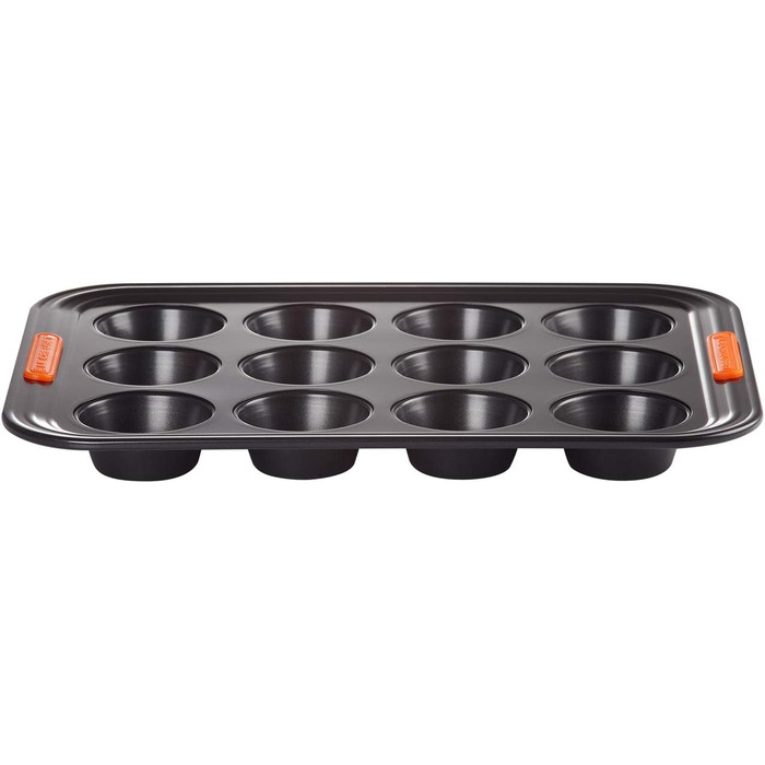 Le Creuset Non-Stick Muffin Tin, For 12 Pieces (Ø 7 cm), Sourdough Safe, Made of Carbon Steel, Anthracite/Orange, 94100140000000