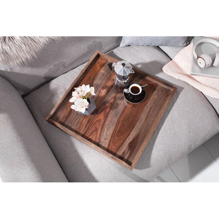 Large Makassar Tablet 50cm Sheesham Smoke Finish Serving Tray Wooden Tray Serving Table Bed Table