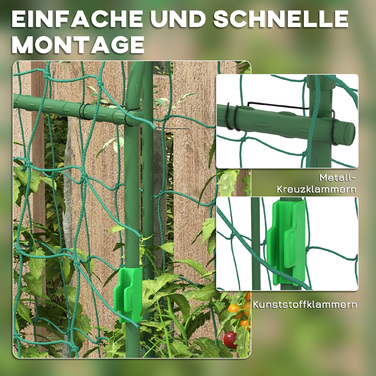 Outsunny Climbing Plant Trellis Support, Adjustable Obelisk, Plant Grid with Net, Plant Frame Steel Green 43 x 182 x 183 cm for Garden Balcony