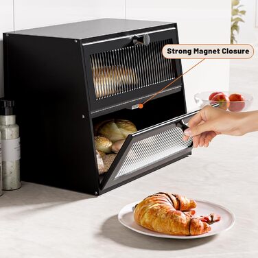 Дерев'яний бротокс для кухні, великий, 2-ярусний, з акриловим вікном (чорний)