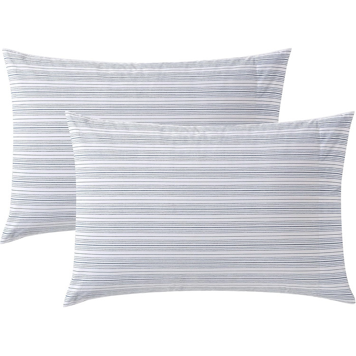 Nautica Standard Pillowcase Set, 2-Piece, Cotton Percale Bedding, Casual Home Decor (50.8 x 76.2 cm) (Beaux Stripe Blue)
