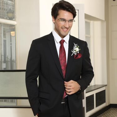 HISDERN Комплект краватки та нагрудного хустинки для чоловіків (червоно-білий)