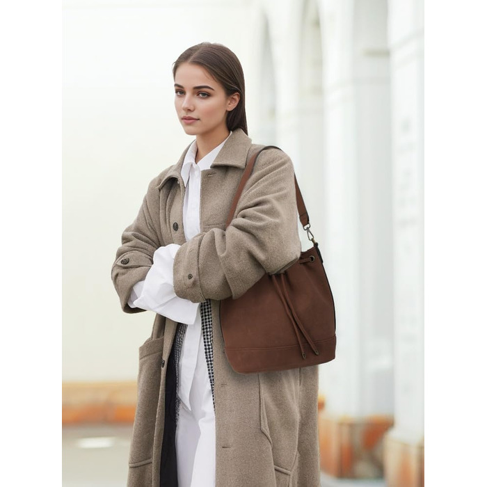 Сумка жіноча AFKOMST через плече, велика м'яка сумка-шопер з двома ременями (темно-коричнева)