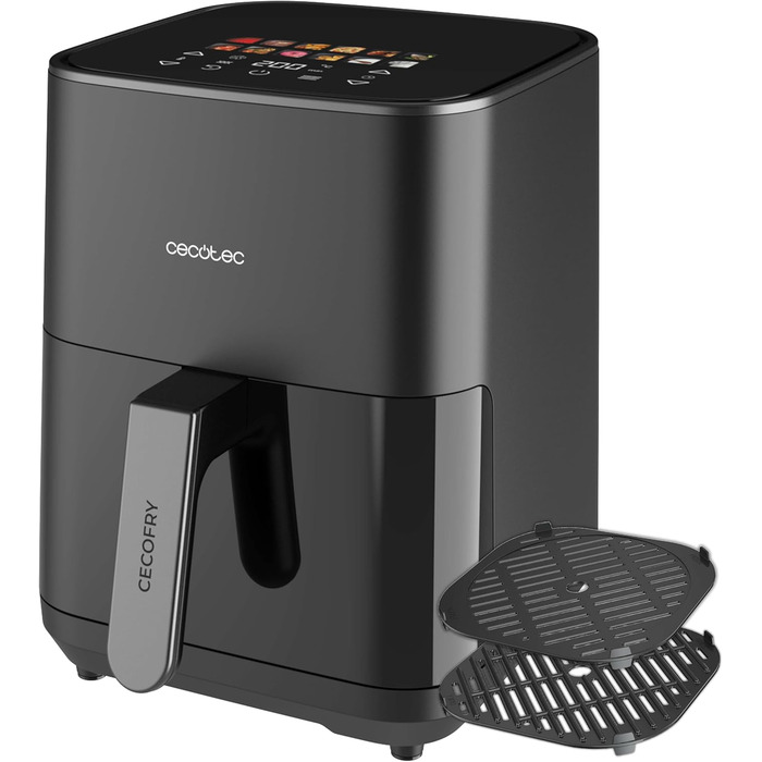 Фритюрниця без олії Cecotec Cecofry Grill Duoheat 8000 з грилем, 2200W, 8 меню, регулювання температури 80-200°C, цифрове управління, скло, подвійні нагрівальні елементи