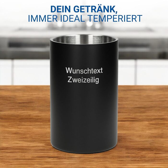 Персоналізований охолоджувач для пляшок 'Chill' - двостінний охолоджувач для вина з нержавіючої сталі - охолоджувач для вина, шампанського, пива - подарунок для любителів вина, друзів, батьків, колір: срібло (чорний + індивідуальний текст)
