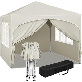 WOLTU Gazebo, Folding Gazebo 3x3 m, with 4 Side Walls, Party Tent Waterproof UV Protection 50+, Adjustable Height Garden Gazebo, with Carry Bag, for Outdoor Garden Camping (Beige)