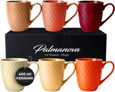 MIAMI – 6 x 400 ml – Coffee Cup Set/Mug – Modern Matte Ceramic Cup – Large Coffee Cup – Palmanova Collection (Magma)