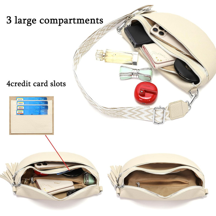 Сумка на пояс жіноча бежева через плече середнього розміру Crossbody Bag з відділенням для карт та 2 ремінцями A-beige