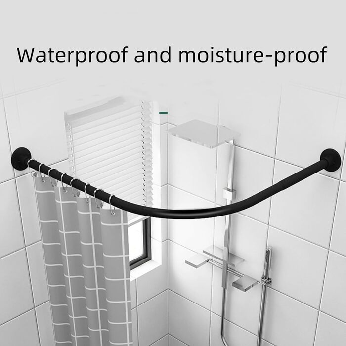 Штанга для душу без свердління, L-подібна, регульована, з нержавіючої сталі, для ванної кімнати та гардеробної (75-95 x 75-95 см) (Чорний, 75-95*90-130)