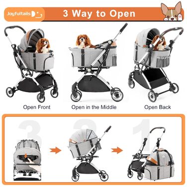 Візок для собак 3 в 1, візок для котів до 15 кг, сірий. Складаний візок для собак та котів з сумкою-переноскою, для маленьких та середніх тварин. З дощовим покриттям